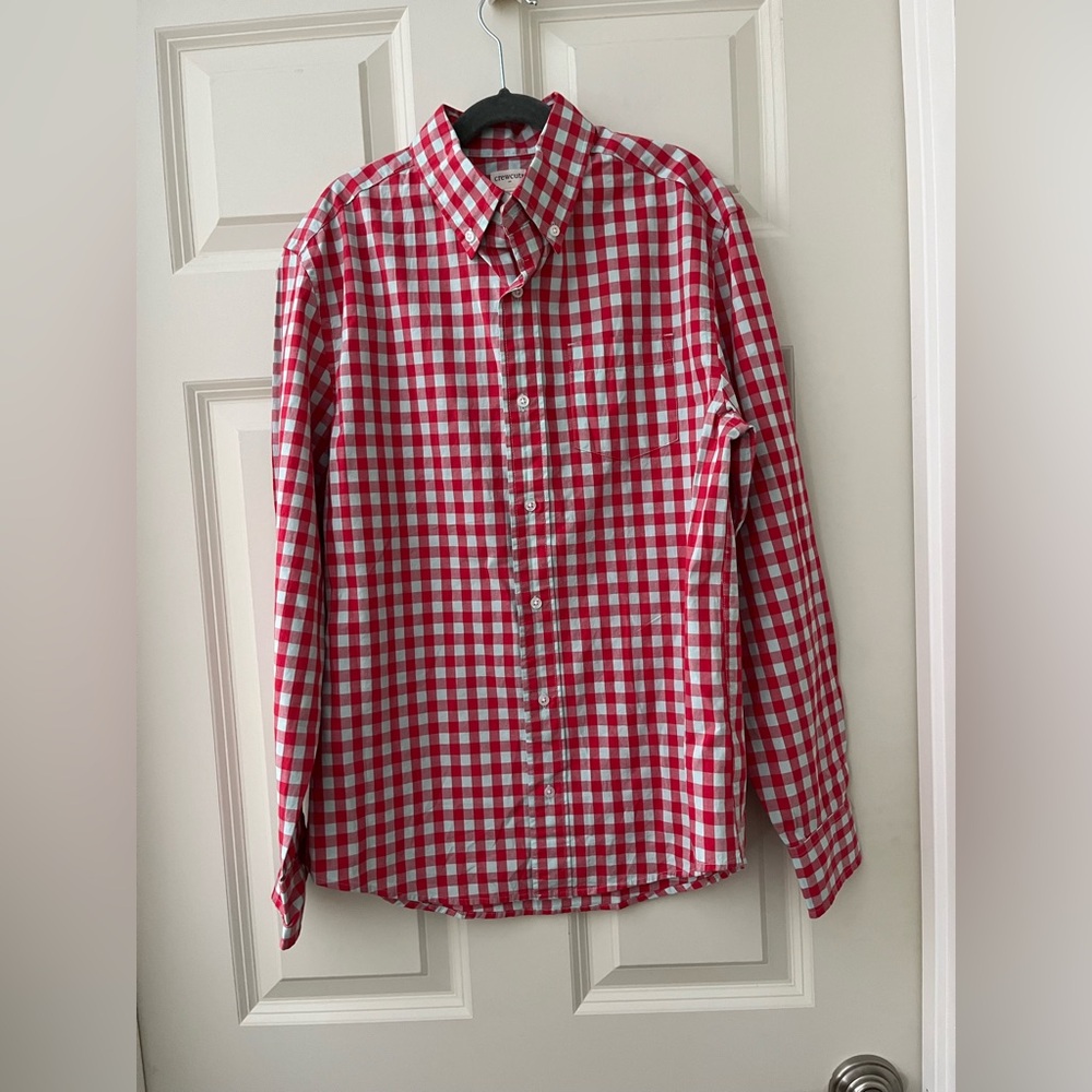 NWT J.Crew reddish pink & light blue gingham checked long sleeve button down 14